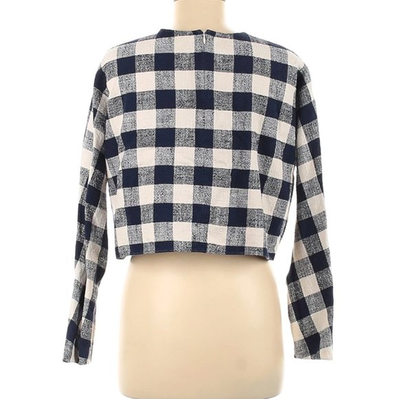 Zara Blue Gingham Buffalo Check Linen Crop Top - Picture 7 of 7